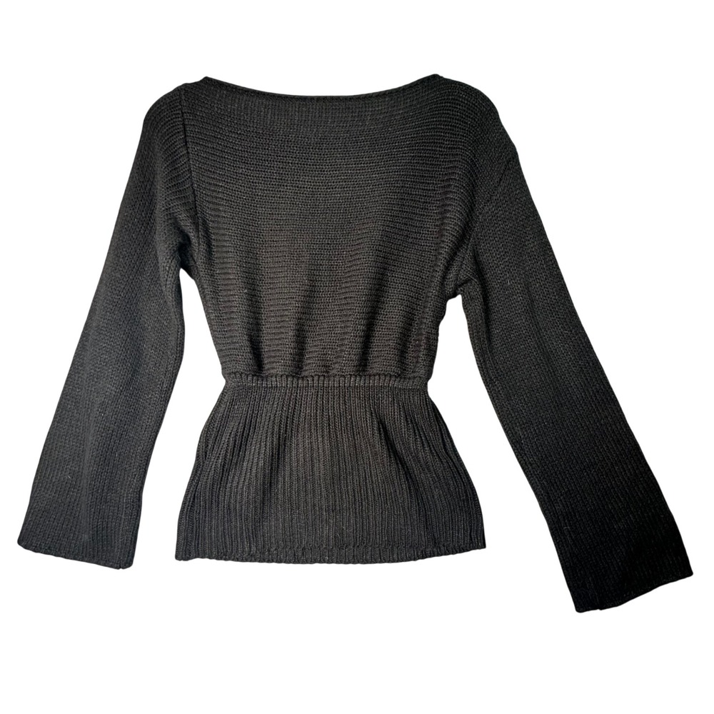 SHEIN Black Peplum Knit Sweater Flared Sleeve Ribbed Waist Size M 6 Whimsigoth